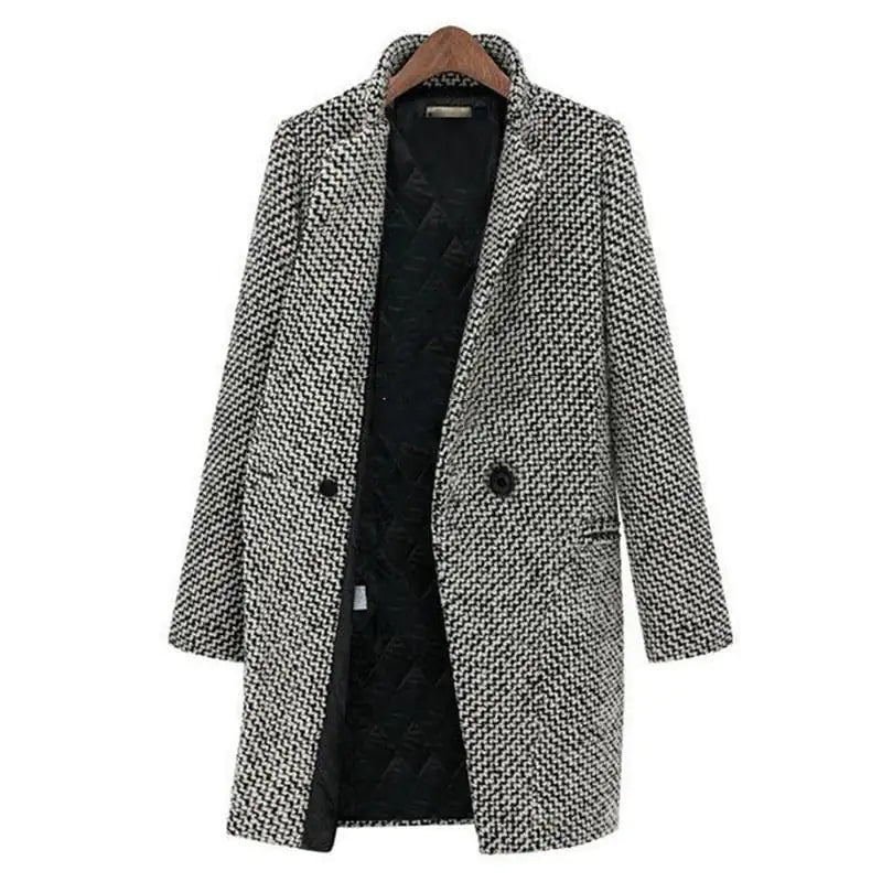 Women's Houndstooth Winter Coat Wool Button Closure