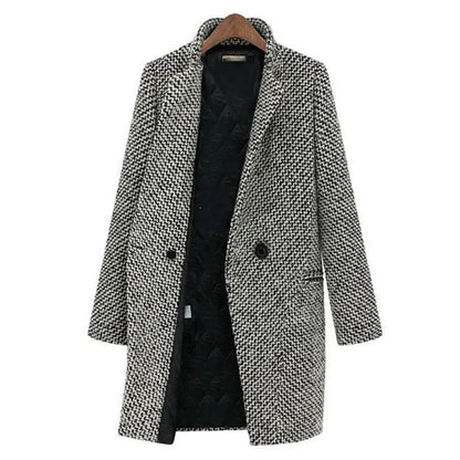 Women's Houndstooth Winter Coat Wool Button Closure
