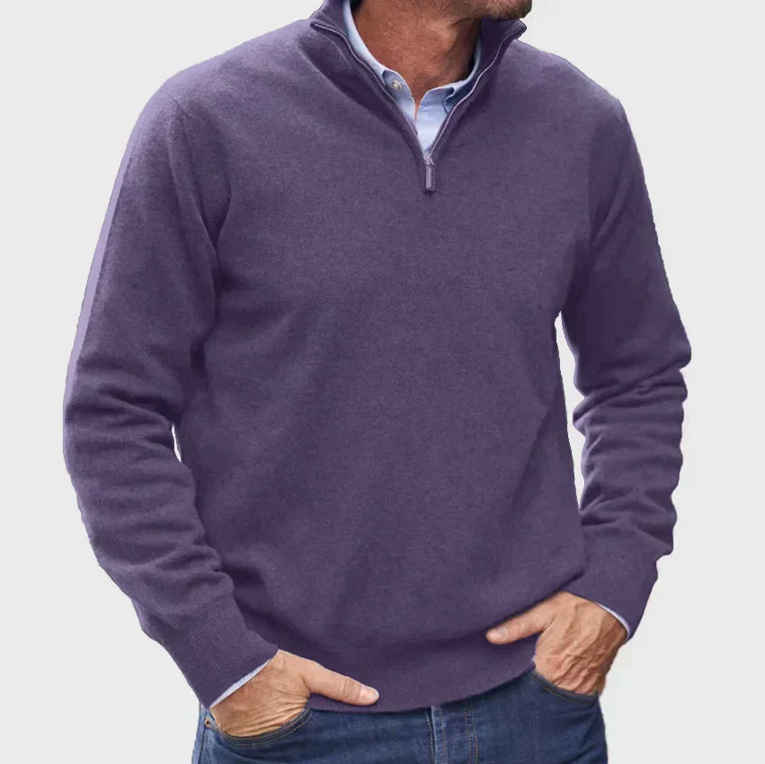 Men's Half-Zip Knit Sweater Ribbed Cuffs