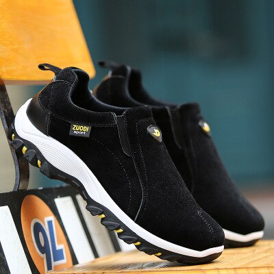 Men's Walking Shoes Waterproof Leather Slip-On Outdoor Hiking Sneakers