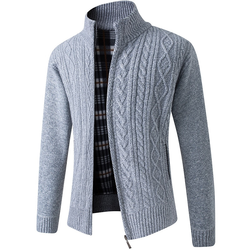 Men's Knitted Sweater Zipper Warm Beige