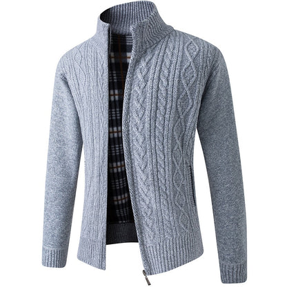 Men's Knitted Sweater Zipper Warm Grey