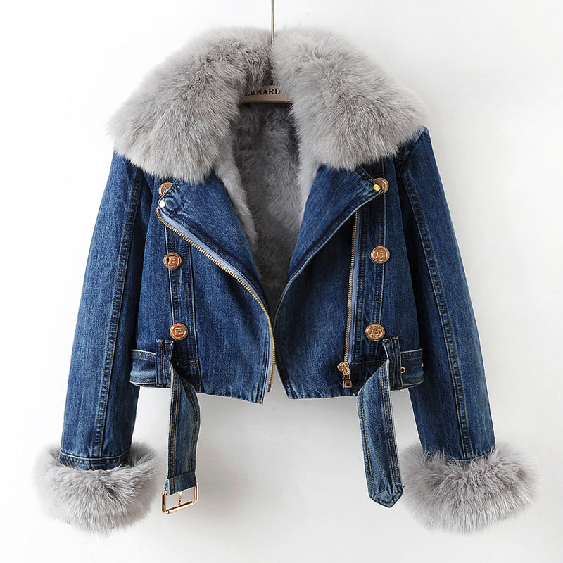 Valenti Women's Fox Fur Lined Denim Coat - 
Fashinoza