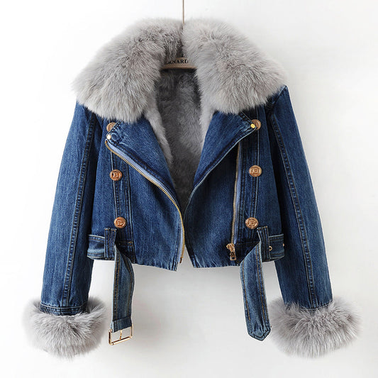 Valenti Women's Fox Fur Lined Denim Coat - 
Fashinoza