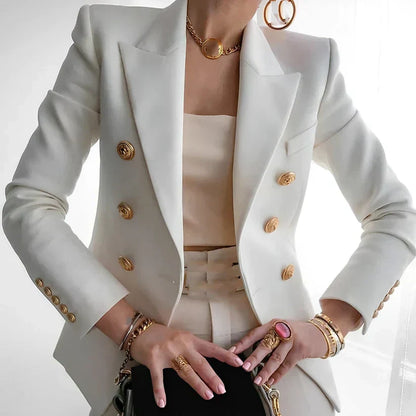 Women's Double-Breasted Blazer Gold Buttons