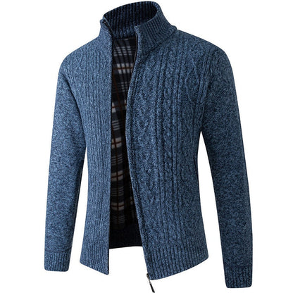 Men's Knitted Sweater Zipper Warm Grey