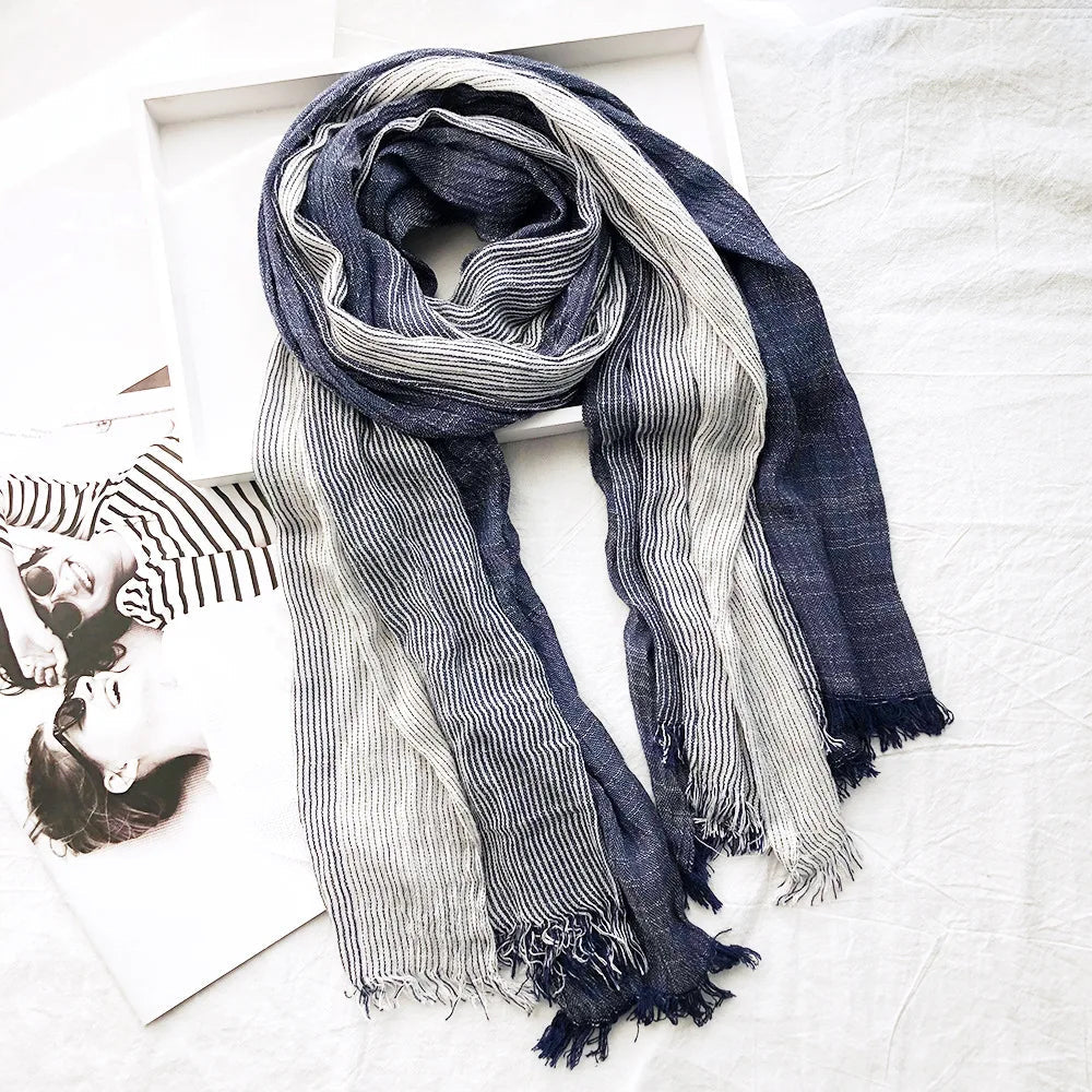Cotton Linen Blend Scarf Lightweight Beige - Fashinoza