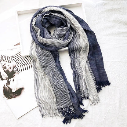 Cotton Linen Blend Scarf Lightweight Beige - Fashinoza