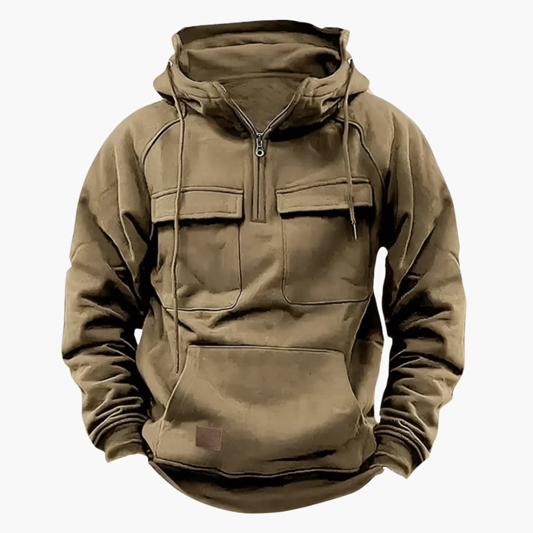 Men's Half-Zip Hoodie Chest Pockets - Fashinoza