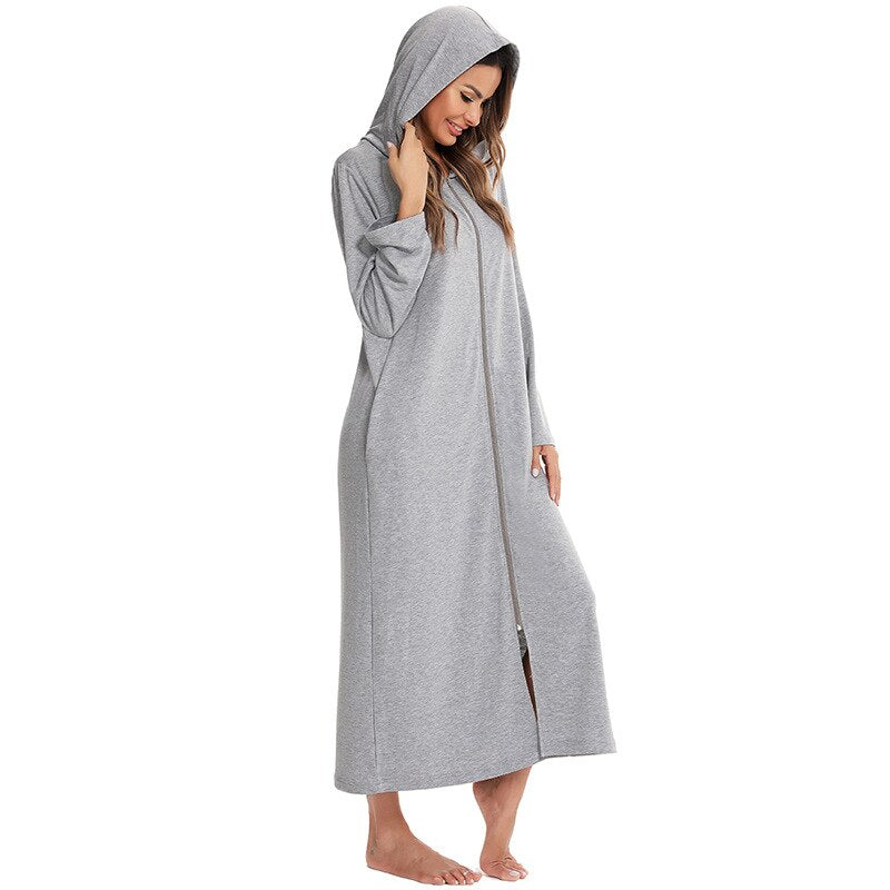 Women's Hooded Fleece Zip Up Nightdress