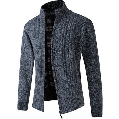 Men's Knitted Sweater Zipper Warm Grey