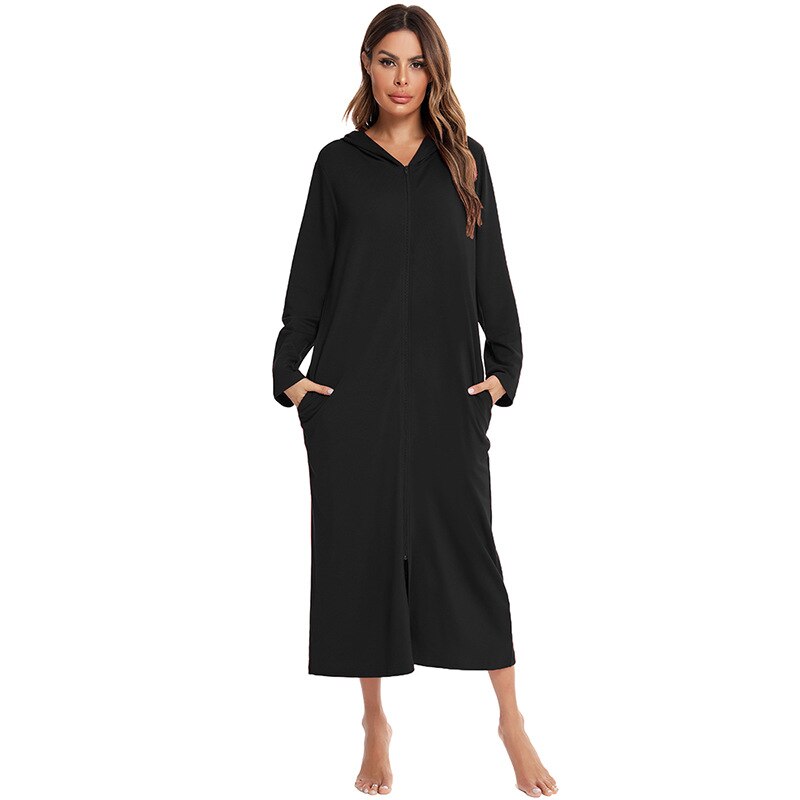 Women's Hooded Fleece Nightdress Zip-Up