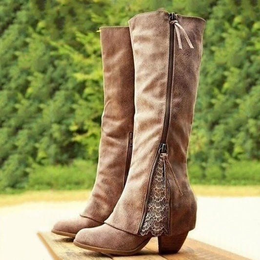 Women's Block Heel Knee High Boots - Fashinoza