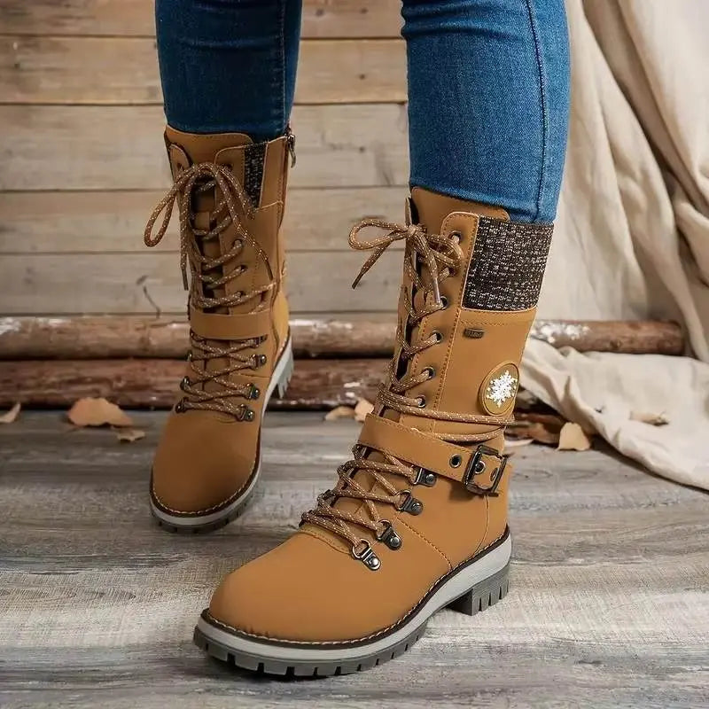 Women's Winter Combat Boots Lace-Up - Fashinoza