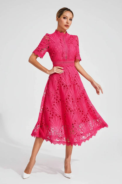 Women's High Neck A-Line Midi Dress