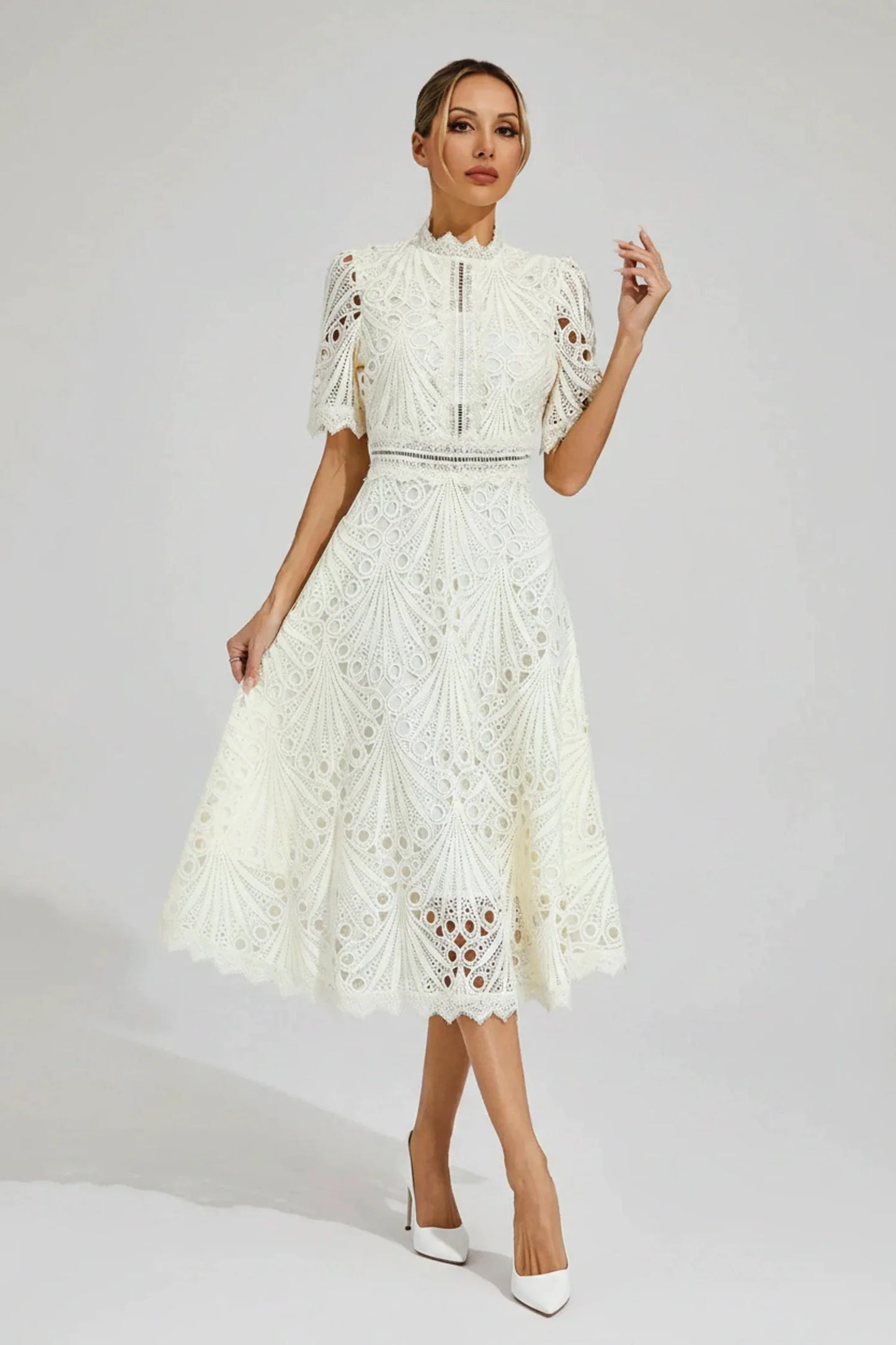 Women's High Neck A-Line Midi Dress