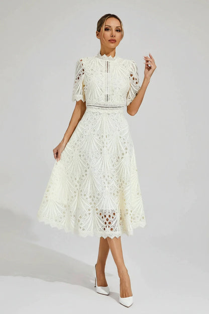 Women's High Neck A-Line Midi Dress