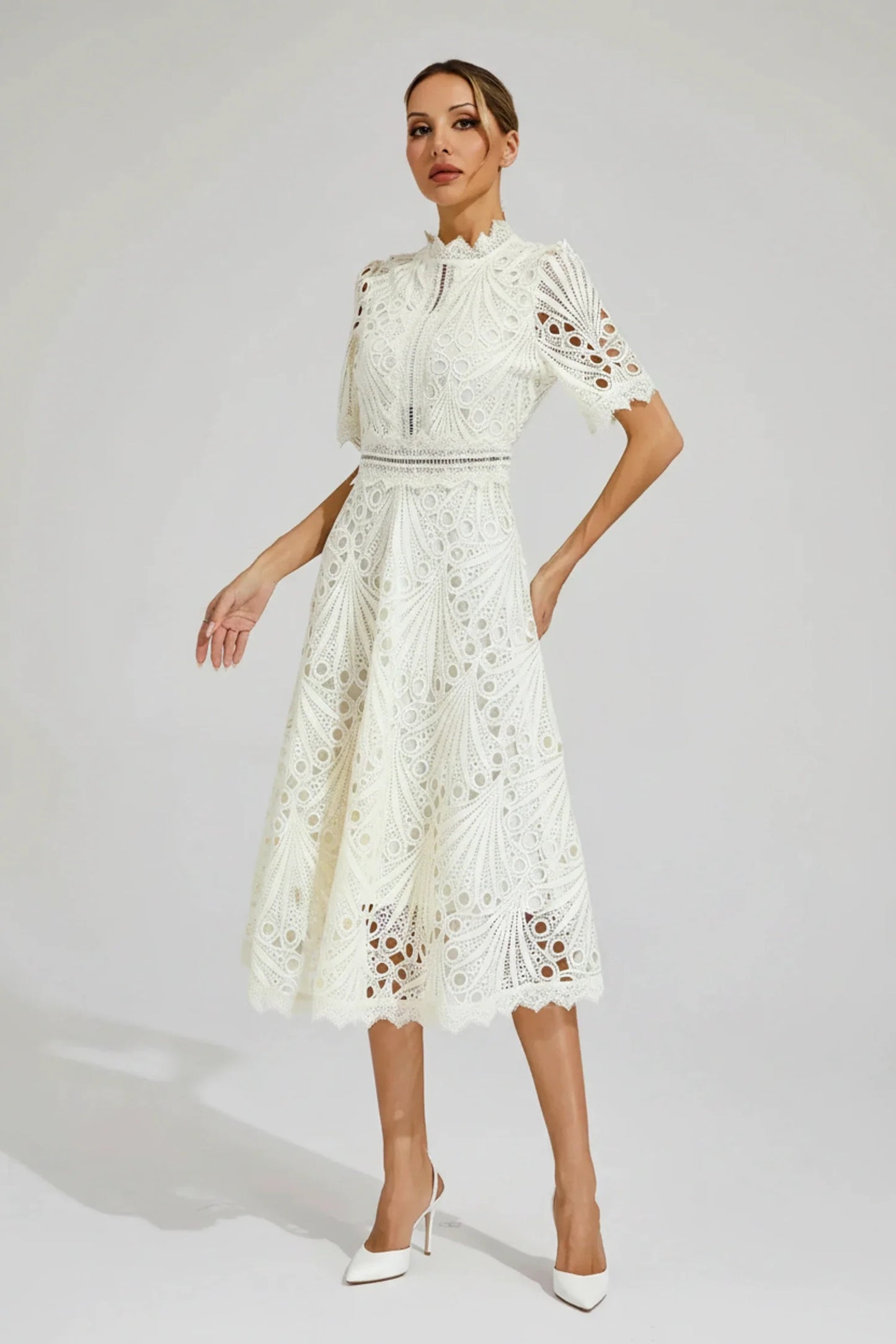 Women's High Neck A-Line Midi Dress