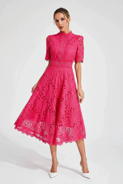 Women's High Neck A-Line Midi Dress
