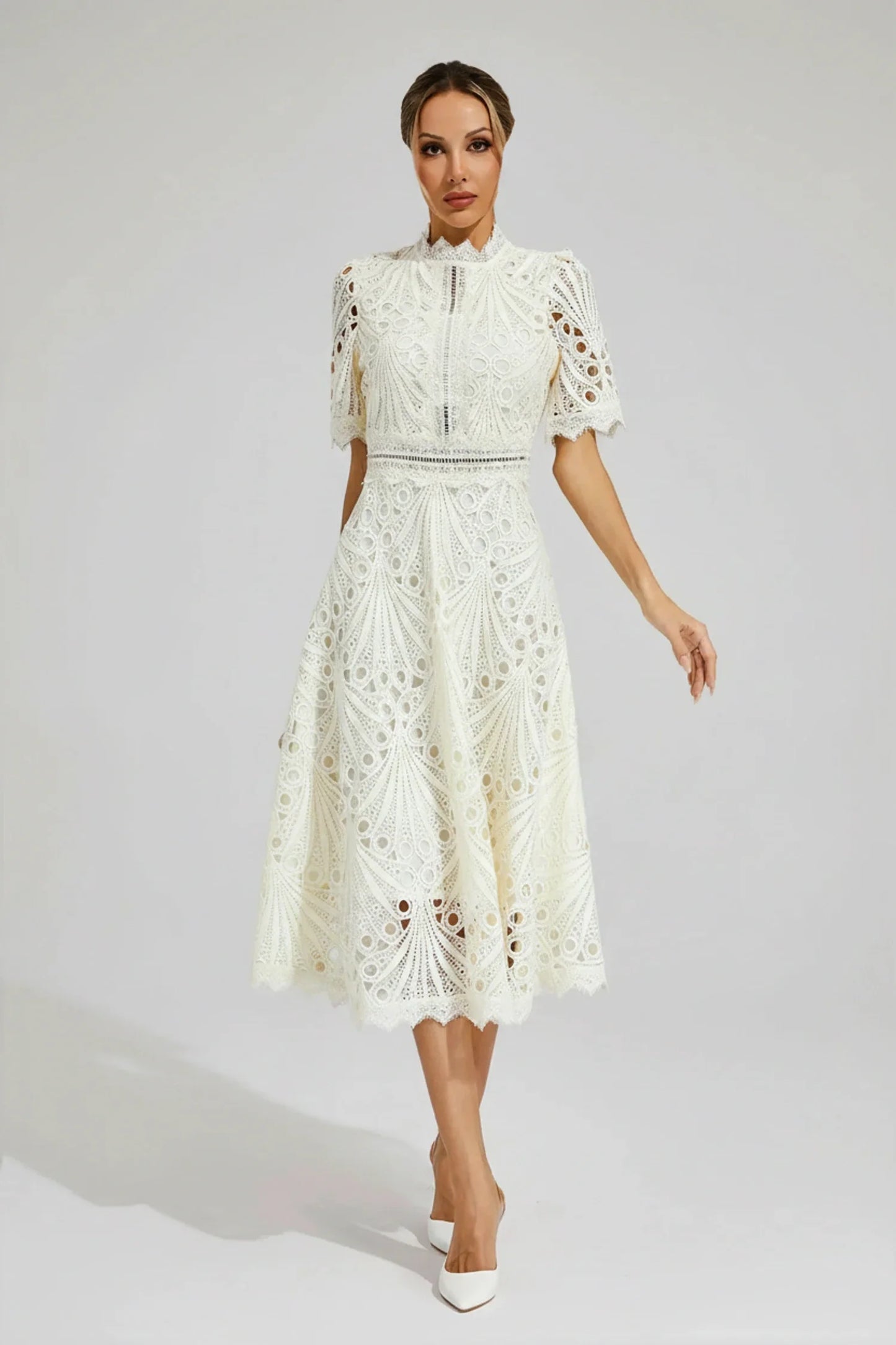 Women's High Neck A-Line Midi Dress