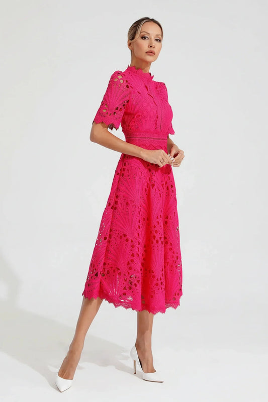 Women's High Neck A-Line Midi Dress - Fashinoza