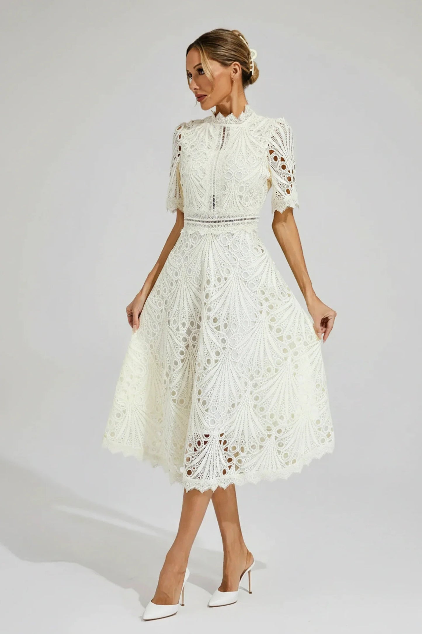 Women's High Neck A-Line Midi Dress
