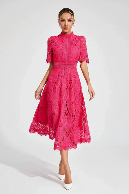 Women's High Neck A-Line Midi Dress