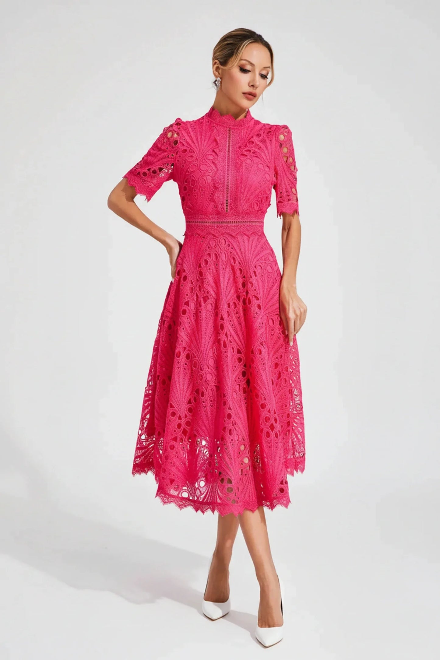 Women's High Neck A-Line Midi Dress