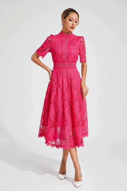 Women's High Neck A-Line Midi Dress