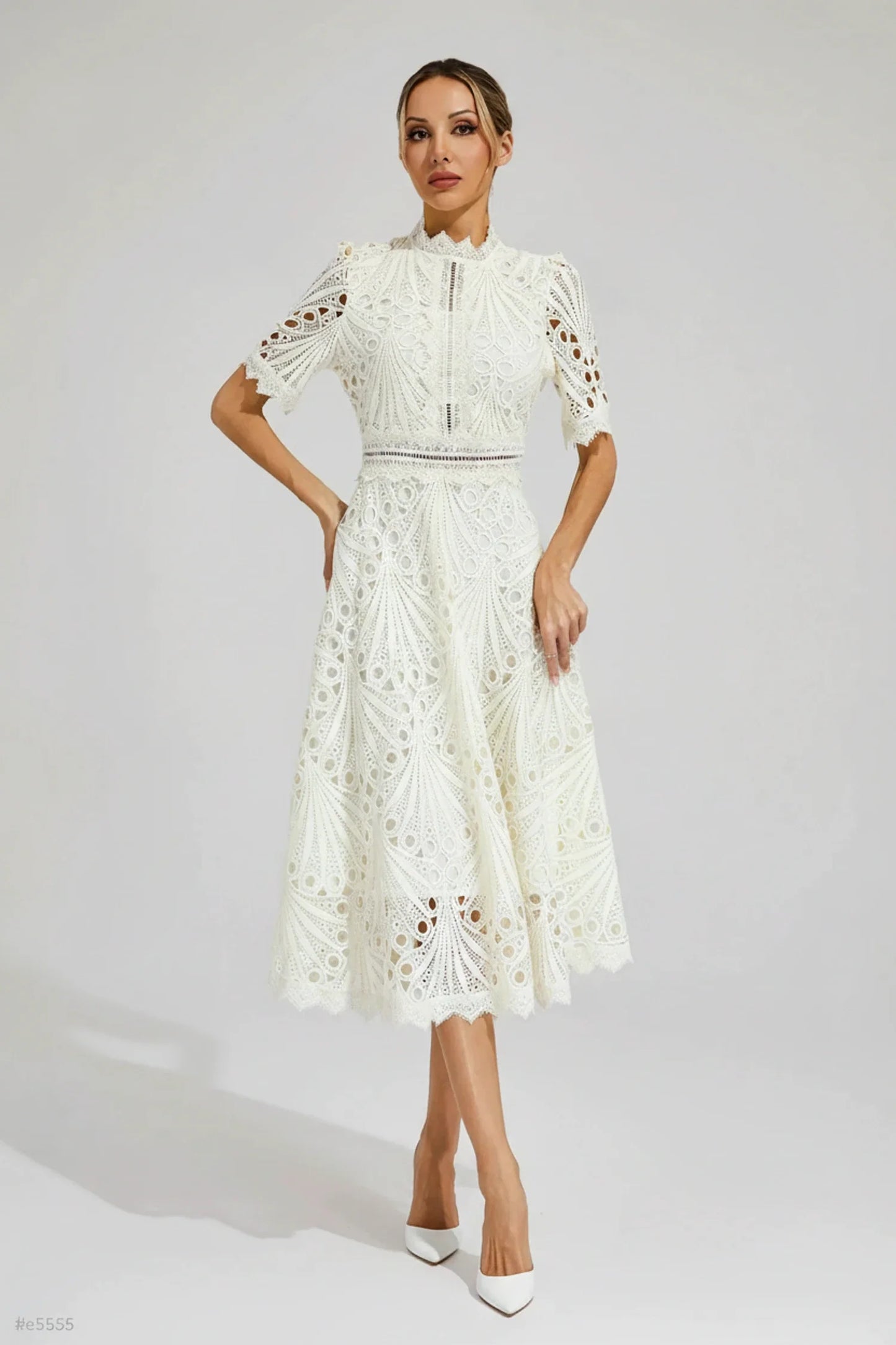 Women's High Neck A-Line Midi Dress