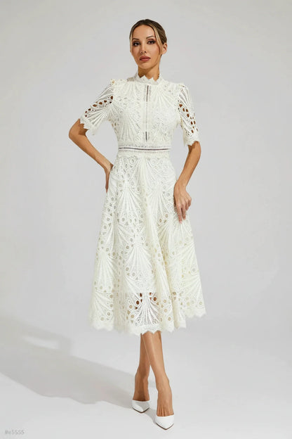Women's High Neck A-Line Midi Dress