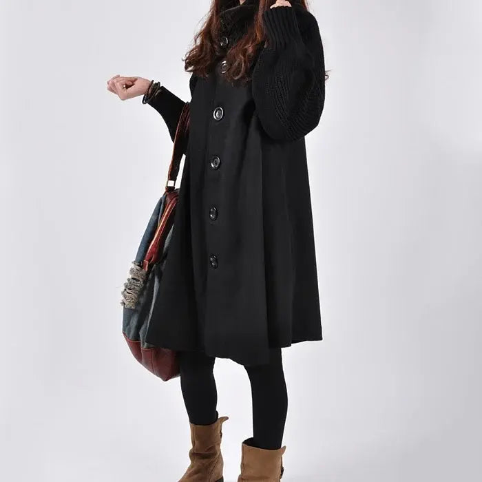 High Neck Black Trench Coat for Women – Elegant & Versatile Style 1
