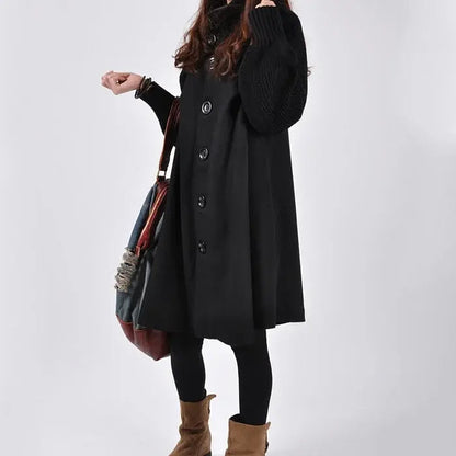 High Neck Black Trench Coat for Women – Elegant & Versatile Style 1