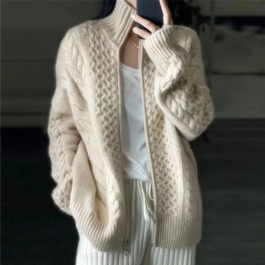 Women's High Neck Cardigan Sweater - 
Fashinoza