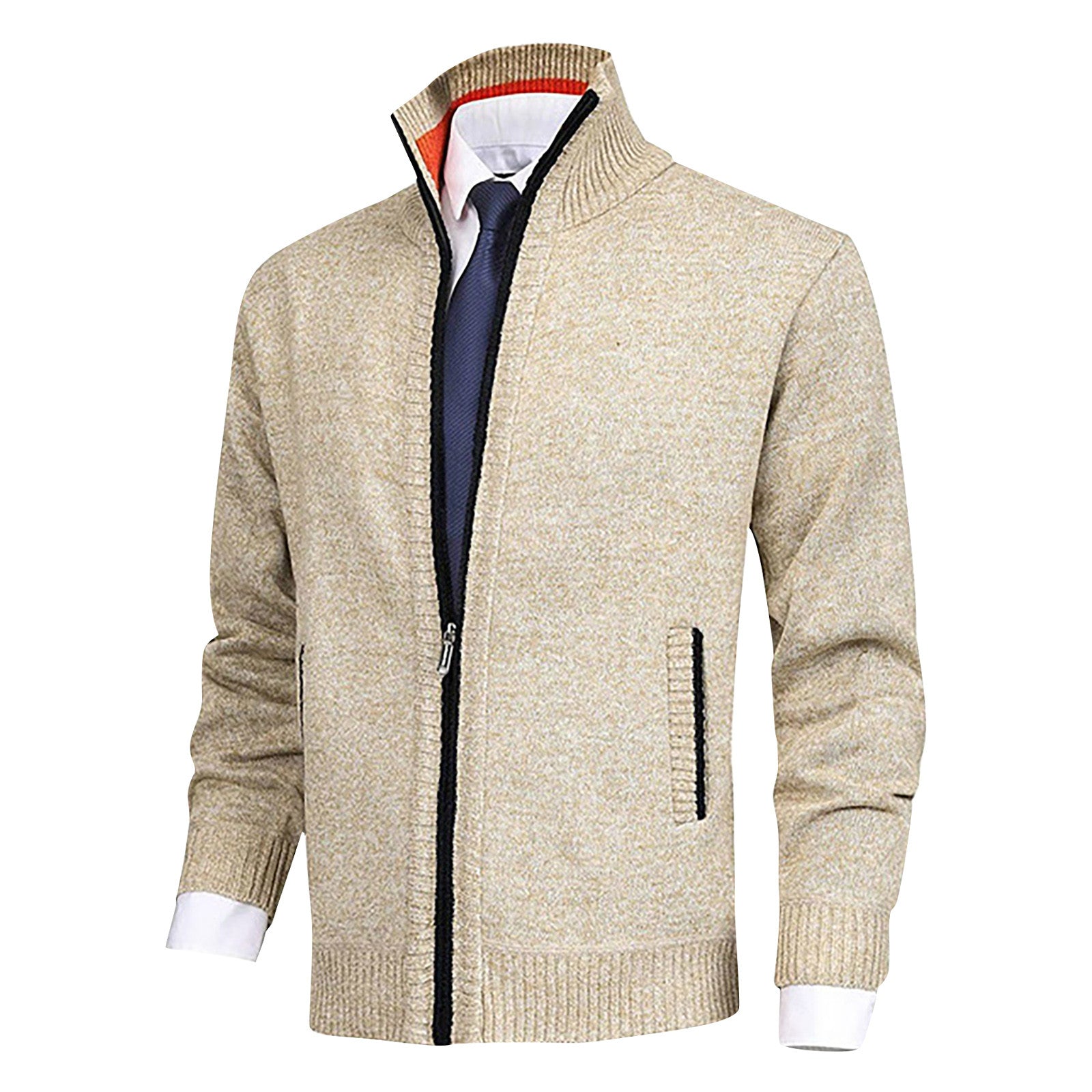 Men's Zip-Up Cardigan Ribbed Hem Knitwear - Fashinoza
