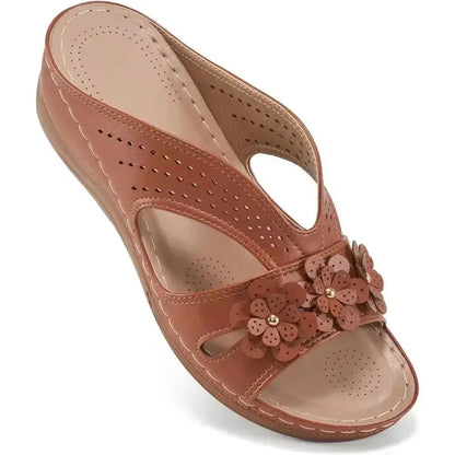 Women's White Wedge Sandals Comfortable Hollow Heel - 
Fashinoza