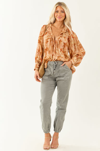 Women's Paisley Blouse Pleated Button-Up Floral Print