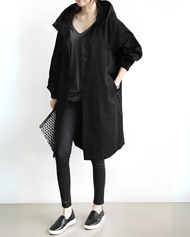 Women's Hooded Trench Coat Lightweight Warm - 
Fashinoza