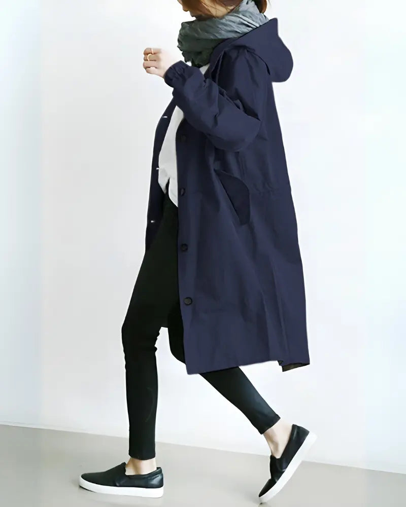 Hooded Black Trench Coat for Women – Stylish & Warm for Chilly Days 2