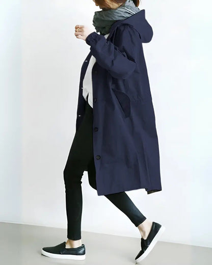 Hooded Black Trench Coat for Women – Stylish & Warm for Chilly Days 2
