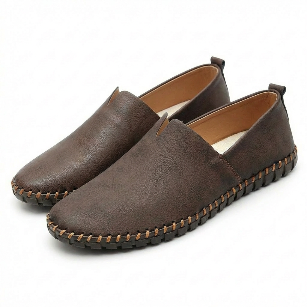 Men’s Casual Loafers Artificial Leather Slip-On Driving Shoes with Contrast Stitching