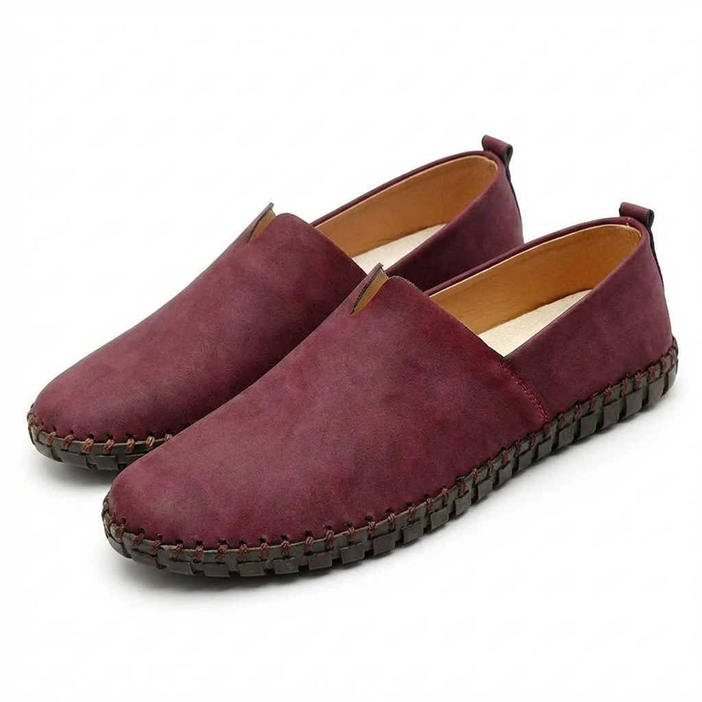 Men’s Casual Loafers Artificial Leather Slip-On Driving Shoes with Contrast Stitching