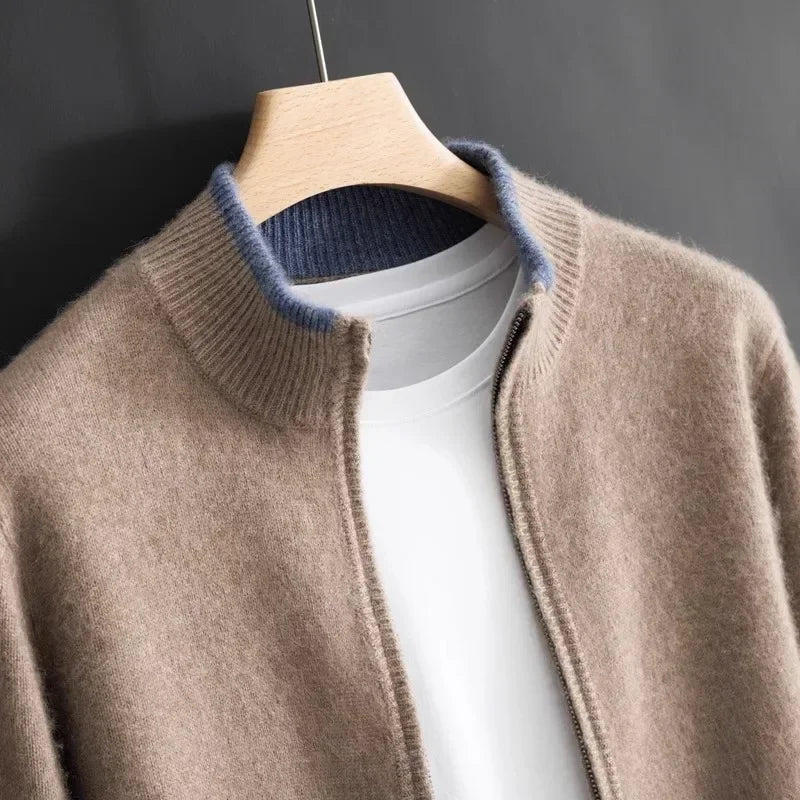 Men's Cashmere Zip Jacket Warm Beige - 
Fashinoza