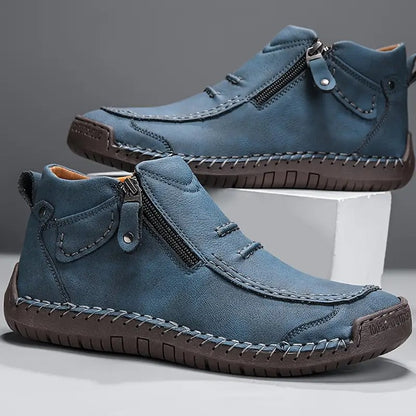 Men's Moccasin Shoes Leather Round Toe Brown