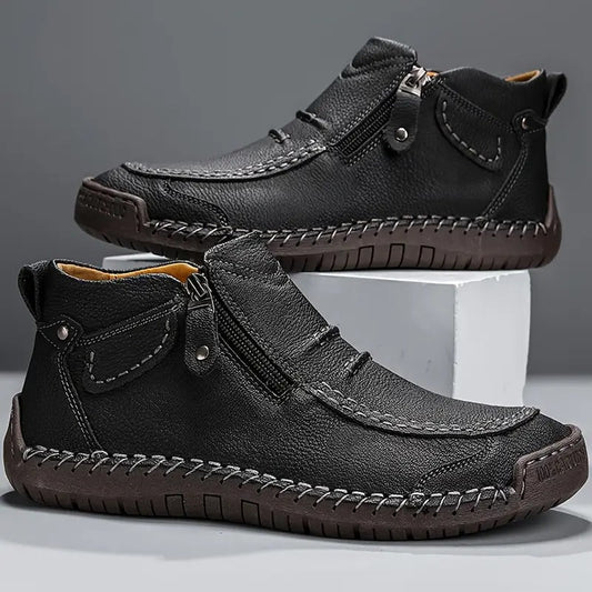Men's Moccasin Shoes Leather Round Toe Brown - 
Fashinoza