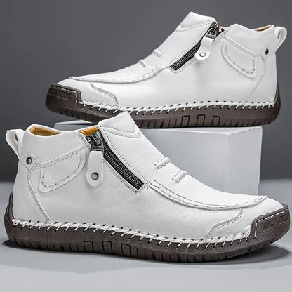 Men's Moccasin Shoes Leather Round Toe Brown