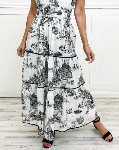 Women's Maxi Dress Toile Print Tiered