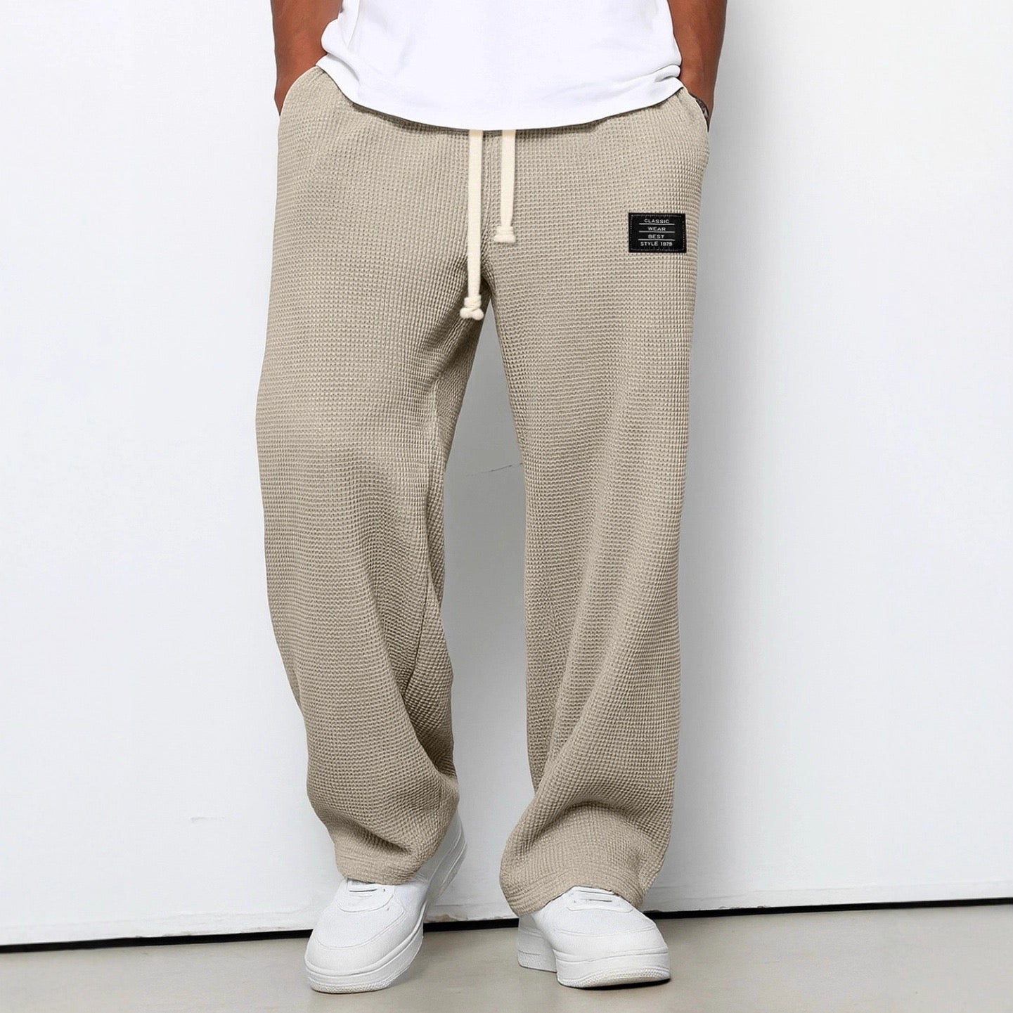 Men's Waffle Pants Drawstring Wide Leg Cotton