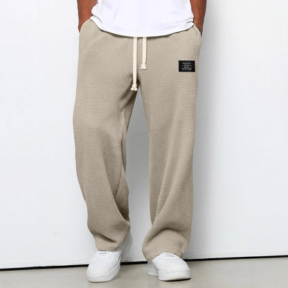 Men's Waffle Pants Drawstring Wide Leg Cotton