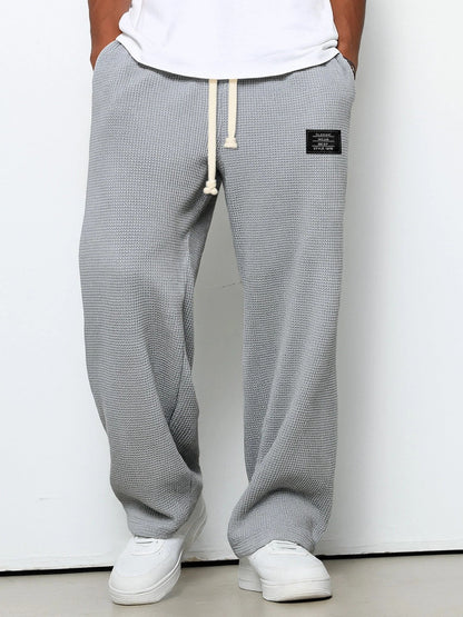 Men's Waffle Pants Drawstring Wide Leg Cotton - 
Fashinoza